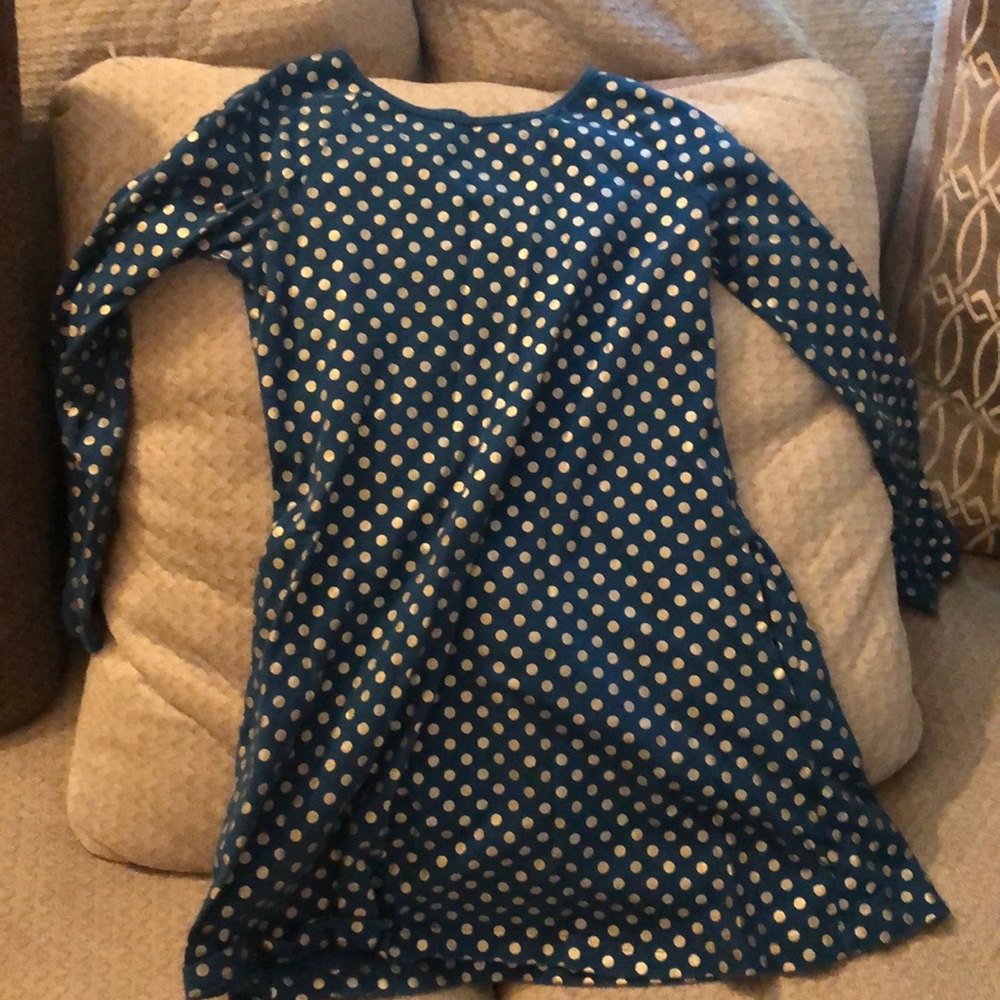Lands End teal with gold foil polka dots.